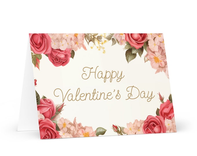 English Happy Valentine's Day card Pink and Red Roses - heart wish gift happy for loved one spouse girlfriend friend him her mom boyfriend