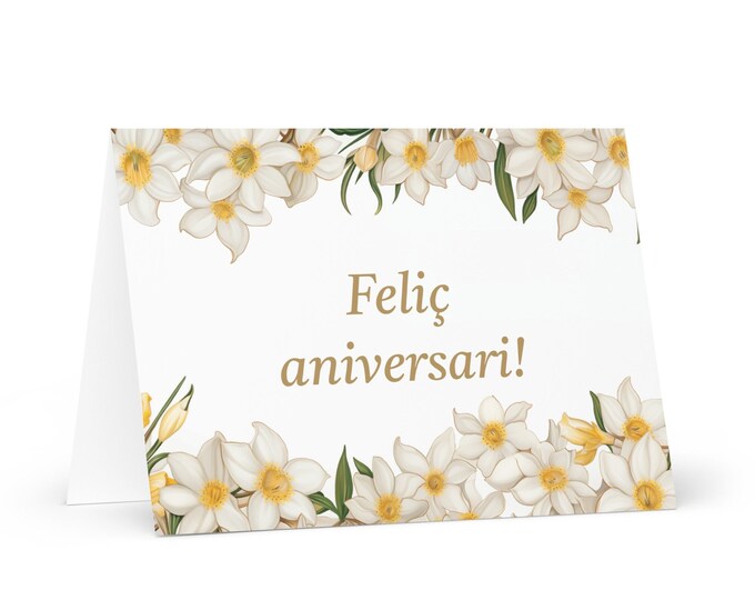 Catalan / Andorran Birthday Card Flowers - Andorra greeting festive wish colorful floral gift happy for loved one friend him her mom mother