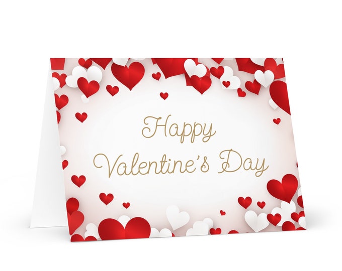 English Happy Valentine's Day card Red and White Hearts - wish gift happy for loved one spouse girlfriend friend him her mom dad boyfriend