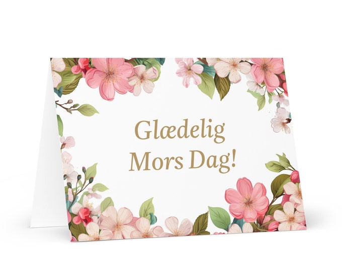 Danish Mother's Day card - Denmark greeting with colorful flowers floral gift for her spouse wife mom mother grandmother love heritage