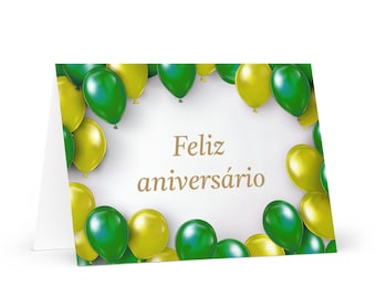 Portugese / Brazilian Birthday card Balloons - Brazil greeting festive colorful wish gift happy for loved one friend him her mom dad flag