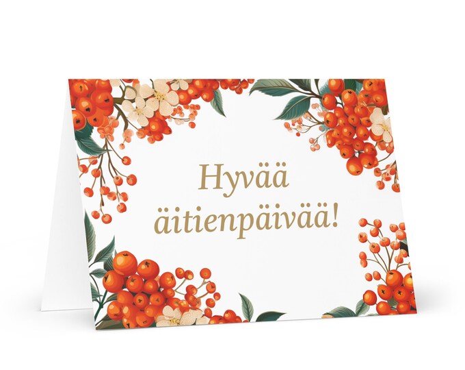 Finnish Mother's Day card - Finland greeting with colorful flowers floral gift for her spouse wife mom mother grandmother love heritage