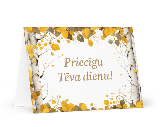 Latvian Father's Day card - Latvia greeting with colorful trees plants gift for him spouse husband dad father grandfather love daddy