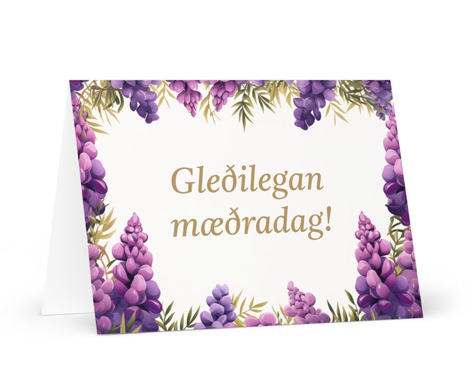 Icelandic Mother's Day card - Iceland greeting with colorful flowers floral gift for her spouse wife mom mother grandmother love heritage