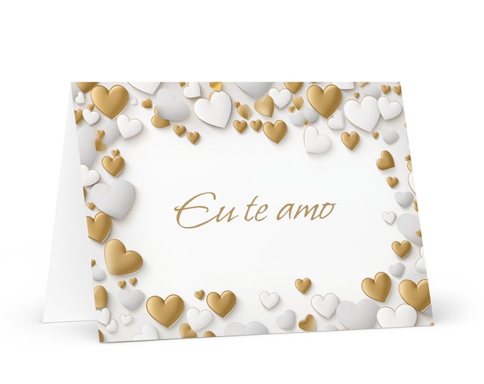 Portugese I Love You card White and Gold Hearts - colorful festive wish gift happy for loved one spouse girlfriend friend her mom boyfriend