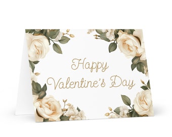 English Happy Valentine's Day card White Roses - heart wish gift happy for loved one spouse girlfriend friend him her mom boyfriend