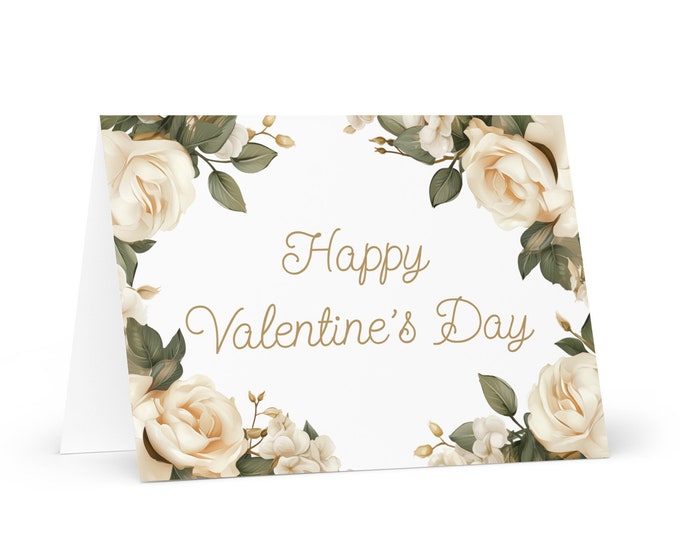 English Happy Valentine's Day card White Roses - heart wish gift happy for loved one spouse girlfriend friend him her mom boyfriend