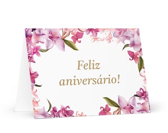 Portugese / Brazilian Birthday card Flowers - Brazil greeting festive wish colorful floral gift for loved one friend him her mom mother