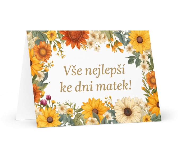 Czech Mother's Day card - Czech Republic greeting with colorful flowers floral gift for her spouse wife mom mother grandmother love heritage