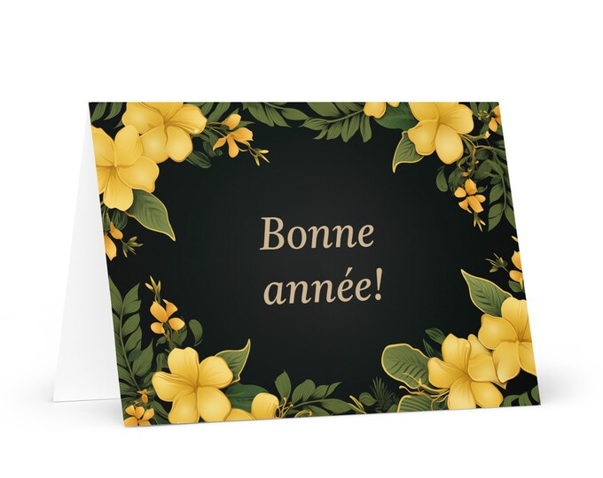 French / Beninese New Year card - Benin Holiday Greeting Garden Flowers Celebration Happy Festive Heritage Family Friends 2025 Holiday