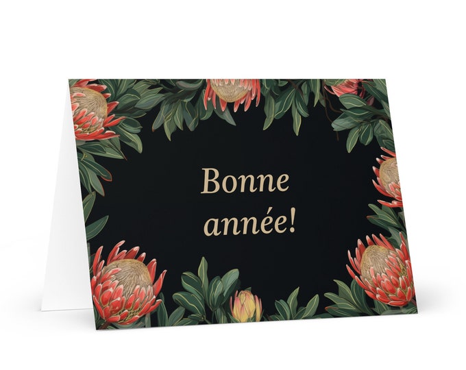 French / Central African New Year card - Holiday Greeting Garden Flowers Celebration Happy Festive Heritage Family Friends 2025 Holiday