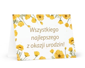 Polish Birthday card Flowers - Poland greeting festive wish colorful floral gift happy for loved one friend him her mom dad mother sister