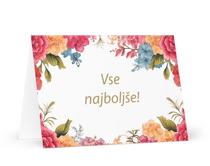 Slovenian Birthday card Flowers - Slovenia greeting festive wish colorful floral gift happy for loved one friend him her mom mother sister