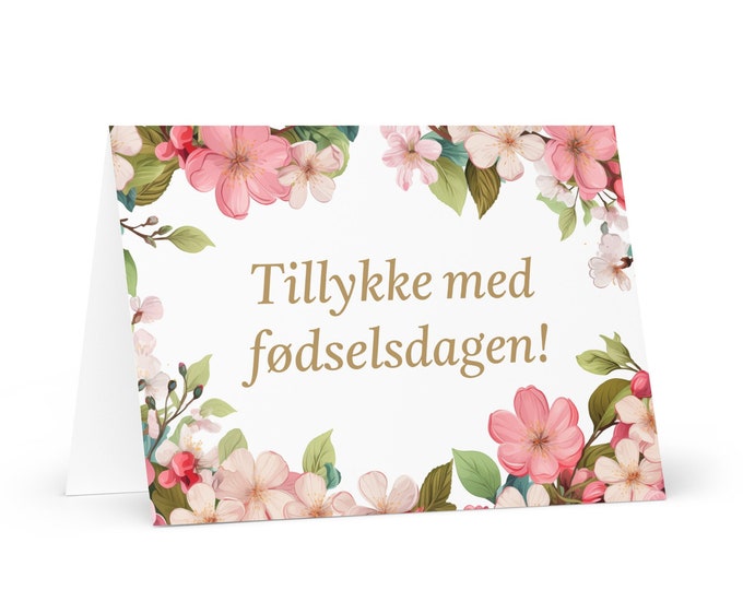 Danish Birthday card Flowers - Denmark greeting festive wish colorful floral gift happy for loved one friend him her mom dad mother sister