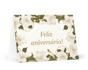 Portugese Birthday card Flowers - Portugal greeting festive wish colorful floral gift happy for loved one friend him her mom mother sister