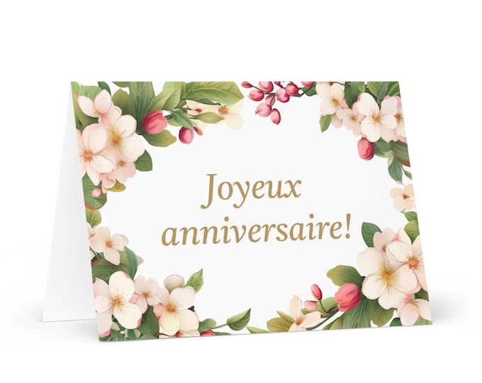 French / Cameroonian Birthday card Flowers - Cameroon greeting festive wish colorful floral gift happy for loved one friend him mom mother