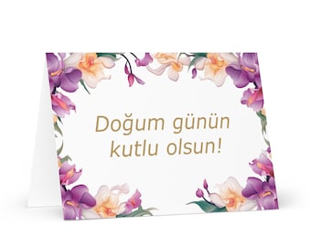 Turkish Birthday card Flowers - Turkey greeting festive wish colorful floral gift happy for loved one friend him her mom mother sister