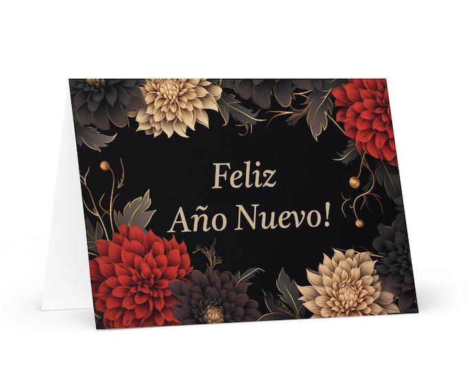 Spanish / Mexican New Year card - Mexico Holiday Greeting Garden Flowers Celebration Happy Festive Heritage Family Friends 2025 Cheers