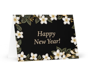 English / Cook Islands New Year card - Holiday Greeting Garden Flowers Celebration Happy Festive Heritage Family Friends 2025 Holiday