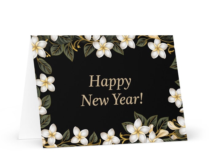 English / Cook Islands New Year card - Holiday Greeting Garden Flowers Celebration Happy Festive Heritage Family Friends 2025 Holiday