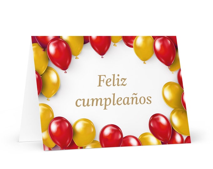 Spanish Birthday card - colorful Spain greeting festive wish balloon gift happy for loved one friend him her mom dad brother sister flag