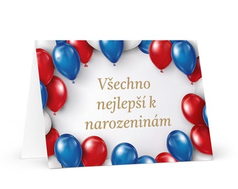 Czech Birthday card - colorful Czech Republic greeting festive wish balloon gift happy for loved one friend him her mom dad brother sister