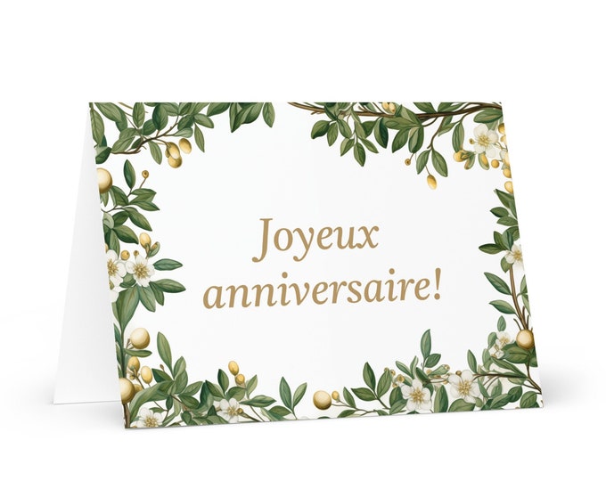 French Birthday card Botanical - France greeting festive wish colorful trees plants gift happy for loved one friend him her mom mother