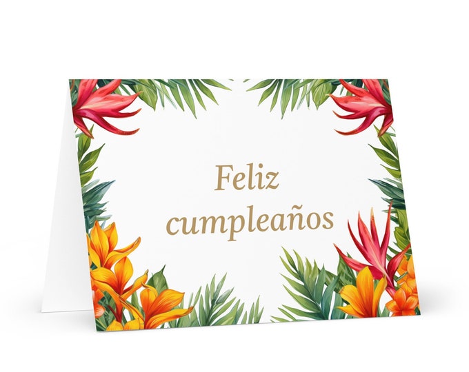 Spanish / Costa Rican Birthday card Botanical - greeting festive wish colorful trees plants gift happy for loved one friend him her mom dad