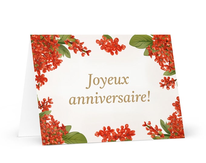 French / Republic of the Congo Birthday card Flowers - greeting festive wish colorful floral gift happy for loved one friend him her mom