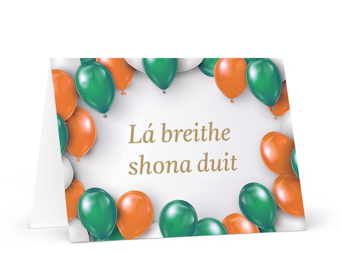 Irish Birthday card - colorful Ireland greeting festive wish balloon gift happy for loved one friend him her mom dad brother sister flag