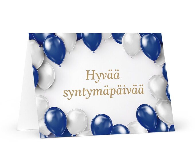 Finnish Birthday card - colorful Finland greeting festive wish balloon gift happy for loved one friend him her mom dad brother sister flag