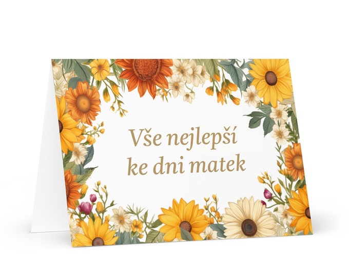 Czech Mother's Day card - Czech Republic greeting with colorful flowers floral gift for her spouse wife mom mother grandmother love heritage