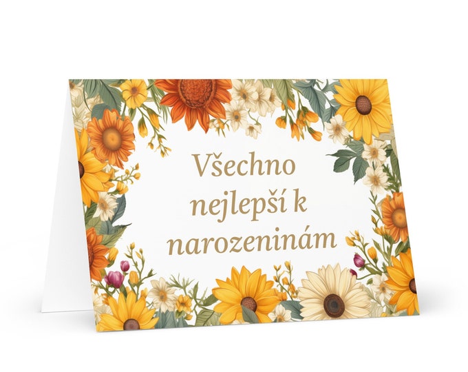 Czech Birthday card Flowers - Czech Republic greeting festive wish colorful floral gift happy for loved one friend him her mom dad mother