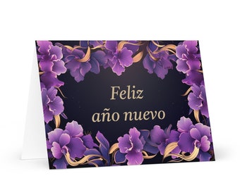 Carte de nouvel an espagnol / costaricain - Costa Rica vacances voeux jardin fleurs célébration heureux festif héritage famille amis 2025