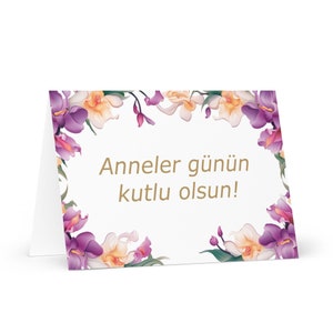 Tarjeta turca del Día de la Madre: saludo de Turquía con flores de colores, regalo floral para su cónyuge, esposa, madre, abuela, amor, mamá, madres