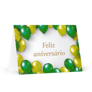 Portugiese / Brasilianer Geburtstagskarte Luftballons - Brasilien Gruß festlich bunt Wunschgeschenk glücklich für geliebten Freund ihn ihre Mutter-Papa-Flagge