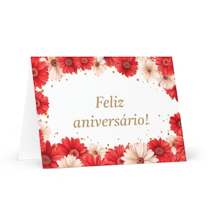 Portugese / Cabo Verdean Geburtstagskarte Blumen - Cabo Verde Gruß festlicher Wunsch buntes Blumengeschenk glücklich für geliebten Freund ihn sie