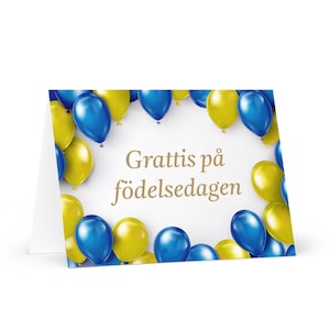 Zweedse verjaardagskaart - kleurrijke Zweden groet feestelijke wens ballon cadeau blij voor geliefde vriend hem haar moeder vader zus vlag