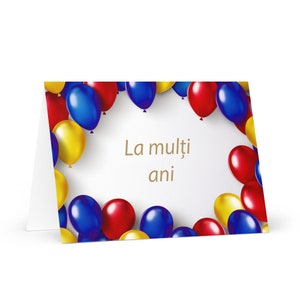 Carte d'anniversaire roumaine - Roumanie colorée voeux cadeau ballon de voeux festif heureux pour un ami cher lui sa mère papa frère soeur drapeau