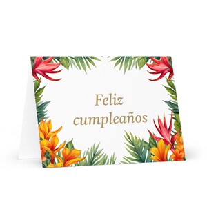 Carte d'anniversaire espagnole / costaricaine botanique - voeux festif souhait arbres colorés plantes cadeau heureux pour un ami lui sa maman papa