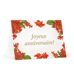 Français / République du Congo Carte d'anniversaire Fleurs - voeux festif, souhait festif, cadeau floral coloré, heureux pour un ami, sa mère