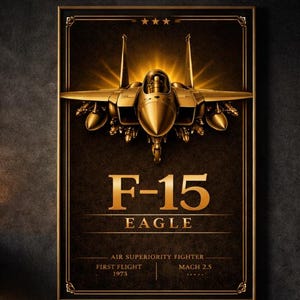 Póster con el plano del avión de combate F-15 Eagle, arte mural de aviones de la Fuerza Aérea de EE. UU., lámina militar, regalo para pilotos, descarga digital.