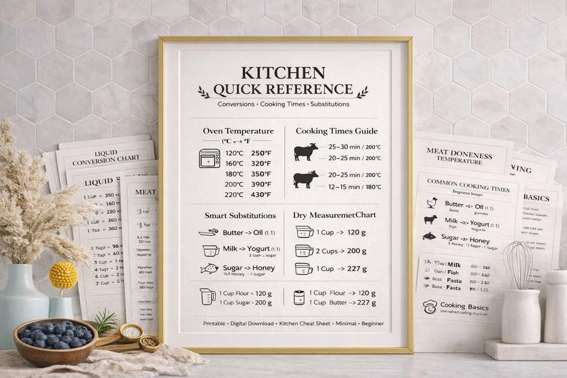 Printable Kitchen Cheat Sheet, Conversion Chart, Measurement Guide ...