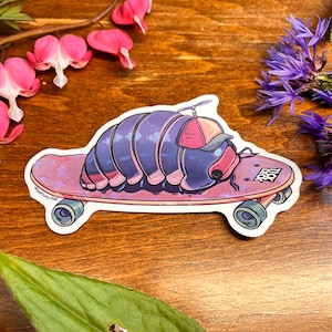 Pablo The Skater Bug, Cute Isopod Skateboarding Vinyl Sticker