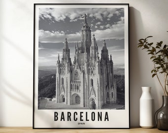 DIGITALE DOWNLOAD Barcelona-print, stadsposter in zwart-wit | DIRECT downloaden van 5 afdrukformaten | Afdrukbare muurkunst, reisafdruk
