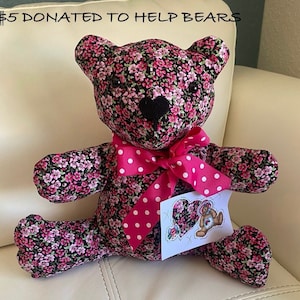 Handmade 12in floral teddy bear w matching print blank notecard/Introducing Ms Polka Pink image 1