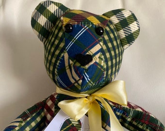 Handmade 12in plaid teddy bear with blank matching fabric notecard/Introducing Mr Handsome Plaid