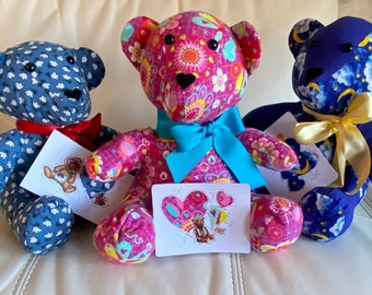 Handmade 12 in teddy bears/Dove bear/Pinky/Goodnight moon with blank matching notecards