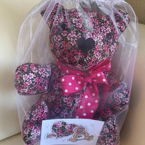 Handmade 12in floral teddy bear w matching print blank notecard/Introducing Ms Polka Pink image 4