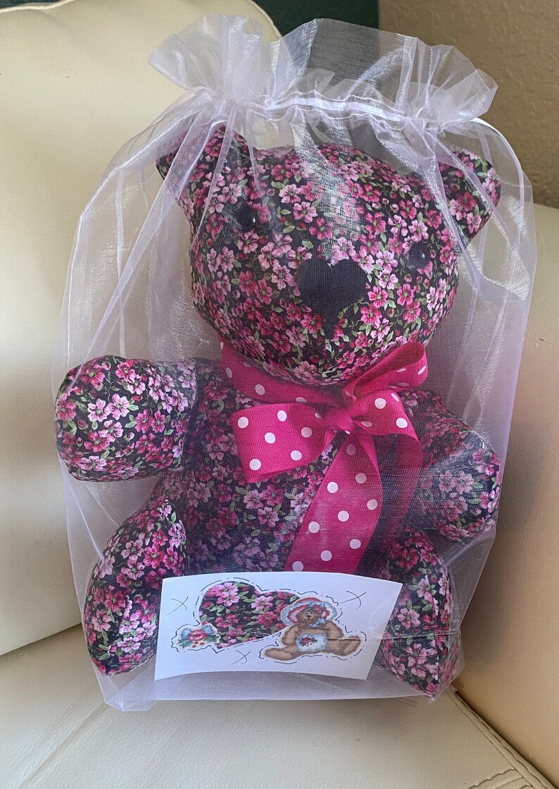 Handmade 12in floral teddy bear w matching print blank notecard/Introducing Ms Polka Pink image 4